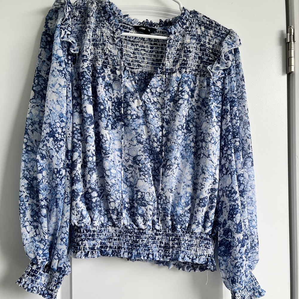 Express Blue and White Patterned Blouse
